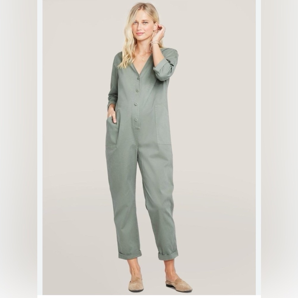 Hatch Holly Olive Green Button-Front Jumpsuit